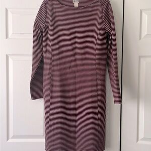 Duluth Trading Co Burgundy and White Stripe Sheath Long Sleeve Dress Size L